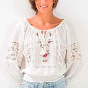 Farm Rio boho embroidered blouse top New